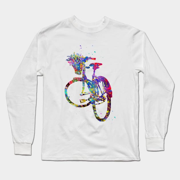 Bicycle with Flower in Basket Long Sleeve T-Shirt by erzebeth